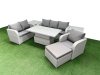 Fimous Patio PE Wicker 7 Seater Outdoor Rattan Furniture Sofa Sets with Adjustable Lifting Dining or Coffee Table Reclining Chair Loveseat Sofa 3 Seater Sofa Big Footstool 2 Side Table Light Grey
