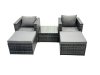 Fimous Outdoor Rattan Garden Furniture Set 4 Seater Patio Lounge Sofa Set with Armchair Square Coffee Table 2 Big Footstools Dark Grey Mixed