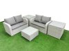 Fimous 4 Seater Outdoor Love Sofa Set Rattan Garden Furniture Set with Square Coffee Table 2 Side Tables Light Grey