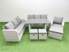 Fimous Rattan Garden Furniture Dining Set 10-seater Patio Rectangular Table Sofa Set with 3 Stools Light Grey