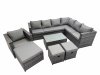 Fimous Patio Sofa Oblong Coffee Table Set Rattan Garden Furniture Set with 3 Stools Chair Dark Grey Mixed