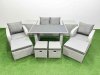 Fimous 8 Seater Patio Garden Furniture Sets with Dining Table Love Sofa 2 Side Tables 4 Stools Light Grey