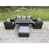 Fimous Rattan Garden Furniture Sofa Set Outdoor Adjustable Rising Lifting Dining Table Set with 2 Armchairs Big Footstool Dark Grey Mixed