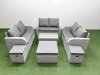 Fimous 9 Seater PE Wicker Rattan Furniture Sofa Sets with Rectangular Coffee Table 2 Seater Love Sofa 3 Stool Light Grey