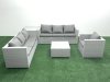 Fimous Wicker PE Rattan Sofa Garden Furniture Set with Armchair Square Coffee Table Side Table Light Grey Mixed
