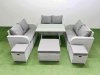 Fimous Rattan Garden Furniture Dining Set 9-seater Patio Rectangular Table Love Sofa Set with 3 Stools
