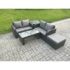 Fimous High Back Rattan Garden Furniture Set with Loveseat Sofa Rectangular Coffee Table Big Footstool Side Table Indoor Outdoor Patio Lounge Sofa Set Dark Grey Mixed