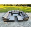 Fimous Outdoor Garden Furniture Sets 11 Seater Wicker Rattan Furniture Sofa Sets with Rectangular Coffee Table 3 Seater Sofa 2 Side Tables 2 Big Footstool Dark Grey Mixed