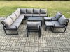Fimous Aluminium Outdoor Garden Furniture Set Lounge Corner Sofa 3 Pcs Chair Oblong Coffee Table Sets with 2 Small Footstools Dark Grey