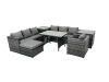 Fimous Rattan Dining Table Sofa Set with 2 Side Table Big Footstool Outdoor Garden Furniture Set Dark Grey Mixed