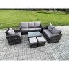 Fimous Outdoor Garden Furniture Sets 6 Pieces Wicker Rattan Furniture Sofa Sets with Rectangular Coffee Table Loveseat Sofa 2 Small Footstools