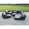 Fimous Garden Furniture Set Rattan Outdoor Lounge Sofa Chair With Tempered Glass Table 3 Footstools Side Table Dark Grey Mixed