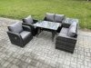 Fimous Wicker PE Rattan Garden Dining Set Outdoor Furniture Sofa with Rectangular Dining Table Side Table Dark Grey Mixed