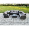 Fimous Rattan Garden Furniture 6 Piece Patio Set With Table Sofa Square Coffee Table Reclining Chair Loveseat sofa 2 Side Tables