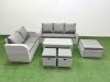 Fimous 8 Seater PE Rattan Wicker Garden Furniture Patio Conservatory Sofa Set with Oblong Coffee Table 3 Seater Sofa Love Sofa 3 Stool