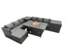 Fimous Rattan Garden Furniture Firepit Dining Set 7 Seater Lounge Sofa Table Set with 2 Side Tables Footstool