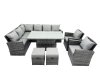 Fimous Poly Rattan Outdoor Patio Height Adjustable Rising Lifting Table Corner Sofa Set with 2 Small Stool,2 Chairs for Garden Backyard Dark Grey Mixed