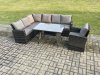 Fimous High Back Outdoor Garden Furniture Set Rattan Corner Sofa Dining Table Set With Armchair 7 Seater Dark Grey Mixed