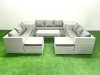 Fimous Rattan Garden Outdoor Furniture Set 11 Seater Garden Sofa Oblong Coffee Table Set with 2 Big Footstools 2 Side Tables Light Grey Mixed