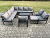 Fimous Aluminium 13 Seater Outdoor Garden Furniture Set Lounge Corner Sofa Oblong Coffee Table 3 Pcs Chair Sets with 3 Footstools Dark Grey