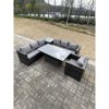 Fimous 7 Seater PE Rattan Corner Sofa Set Garden Furniture Rising Adjustable Dining Table Set High Side Coffee Table With Arm Chair
