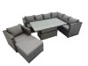 Fimous 8 Seater Rattan Height Adjustable Rising Lifting Table Corner Sofa Sets with Chair Big Stools Dark Grey Mixed