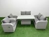 Fimous 6 Seater Outdoor Reclining Chair Love Sofa Set Rattan Garden Furniture Set with Adjustable Lifting Dining or Coffee Table Light Grey