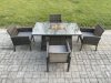 Fimous Outdoor Rattan Garden Furniture Set Gas Fire Pit Rectangular Table Sets Gas Heater with 4 Seater Dining Cahirs Dark Grey Mixed