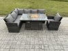 Fimous Rattan Garden Furniture High Back Corner Sofa Gas Fire Pit Dining Table Sets Gas Heater with Armchair 7 Seater Dark Grey Mixed