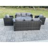 Fimous Outdoor Rattan Garden Furniture Height Adjustable Rising Lifting Table Sets Lounge Chairs Dark Grey 8 Seater