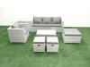Fimous 7 Pieces Rattan Garden Furniture Set Outdoor Garden Sofa Chair Coffee Table Set with Side Table 3 Footstools Light Grey Mixed