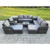 Fimous High Back Rattan Garden Furniture Set with Square Coffee Table 2 Big Footstool 2 Side Tables Indoor Outdoor Patio Lounge Sofa Set Dark Grey Mixed