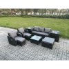 Fimous Patio Garden Furniture Sets Wicker 8 Seater Outdoor Rattan Furniture Sofa Sets with Square Coffee Table 2 Side Tables 3 Footstools