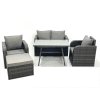 Fimous Outdoor Garden Furniture Set Rattan Sofa Dining Table Set with Reclining Chair Big Footstool Dark Grey Mixed