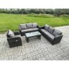 Fimous Patio Garden Furniture Sets 7 Seater Wicker Outdoor Rattan Furniture Sofa Sets with Rectangular Coffee Table Reclining Chair