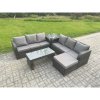 Fimous Outdoor Lounge Sofa Set Rattan Garden Furniture Set with Rectangular Coffee Table Big Footstool 3 Seater Sofa Side Table Dark Grey Mixed