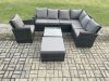 Fimous 8 Seat Rattan Garden Furniture Corner Sofa Set Outdoor Patio Sofa Chair Table Set with Big Footstool Dark Grey Mixed