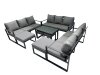 Fimous Outdoor Garden Furniture Set Aluminium Lounge 3 Seat Sofa Oblong Coffee Table Sets with 4 Stools Dark Grey