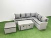 Fimous 9 Seater Garden Outdoor Rattan Furniture Set Rattan Corner Sofa Oblong Coffee Table Set with 3 Footstools Light Grey Mixed