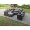 Fimous Outdoor Rattn Garden Furniture Sofa Set Rectangular Coffee Table Lounge Sofa Chair Footstool Converstory Dark Mixed Grey