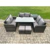 Fimous Rattan Garden Outdoor Furniture 3 PC Love Sofa Set Patio Adjustable Rising lifting Dining Table With Side Table 2 Small Footstools