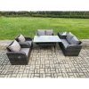 Fimous Rattan Outdoor Furniture Garden Dining Set Rectangular Table and Chair Sofa Set With Side Table Dark Grey Mixed