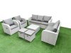 Fimous PE Rattan Garden Furniture Set Adjustable Chair Sofa Double Love Seat 2 Seater Sofa Lounge Set Square Coffee Table 2 Stools Light Grey