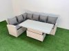 Fimous 6 Seat Rattan Outdoor Garden Furniture Corner Sofa Set Adjustable Lifting Dining or Coffee Table Set Light Grey