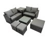 Fimous Rattan Garden Outdoor Furniture Set Love Sofa Square Coffee Table Set with Side Table 3 Stools Dark Grey Mixed