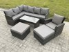 Fimous Rattan Garden Furniture Sets High Back Corner Sofa Oblong Coffee Table Set with 2 Big Footstool Armchair Dark Grey Mixed