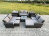 Fimous Outdoor Lounge Sofa Set Wicker PE Rattan Garden Furniture Set with Square Coffee Table Double Seat Sofa 3 Footstools 2 Side Tables Dark Grey Mixed