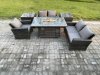 Fimous Rattan Outdoor Garden Furniture Gas Fire Pit Table Sets Gas Heater with Love Sofa Armchair 2 Side Tables 5 Seater Dark Mixed Grey