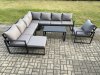 Fimous Aluminium Patio Outdoor Garden Furniture Lounge Corner Sofa Set with Oblong Coffee Table Big Footstool Chair Dark Grey