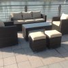 Fimous Wicker Rattan Garden Furniture Sofa Sets Outdoor Patio Coffee Table With Stools brown mixed